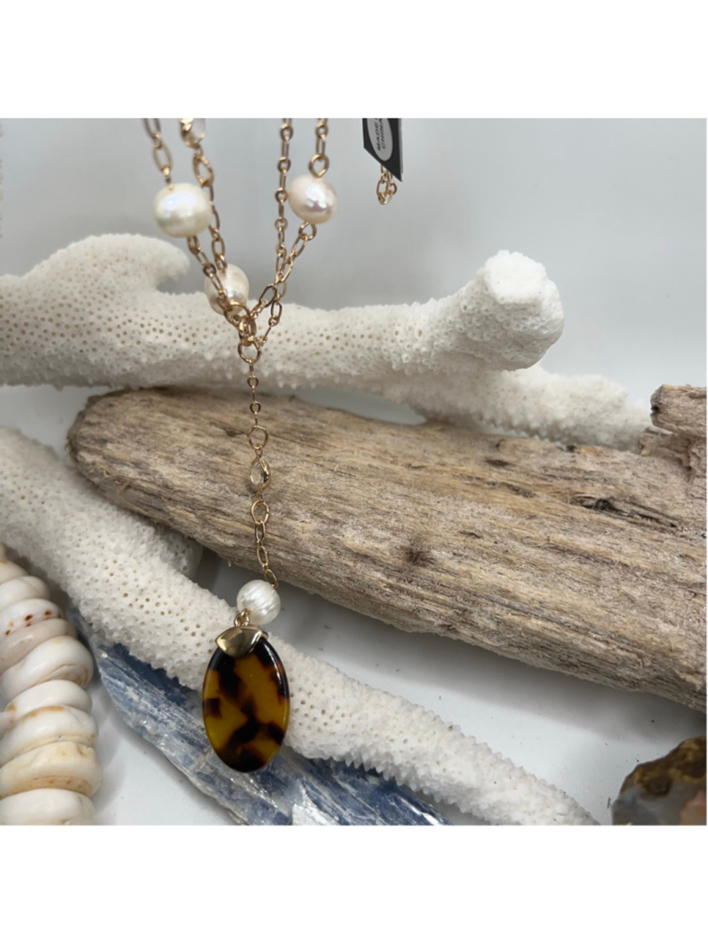 Laundry faux pearl gold chain necklace with pendant